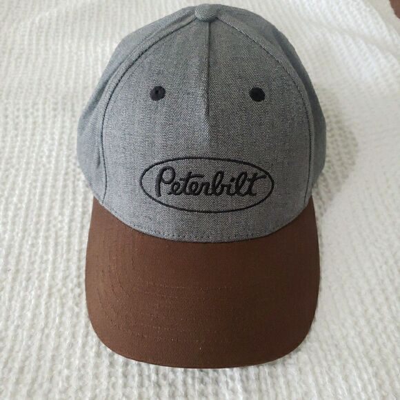 NWOT Peterbilt Trucker Hat Embroidered Snapback Adjustable Gray Brown - Picture 1 of 8